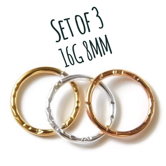 Moodtherapy Jewelry - Mixed Metal Piercing Hoop Set Septum Nose Ring Daith Tragus Rook Snug Earrings